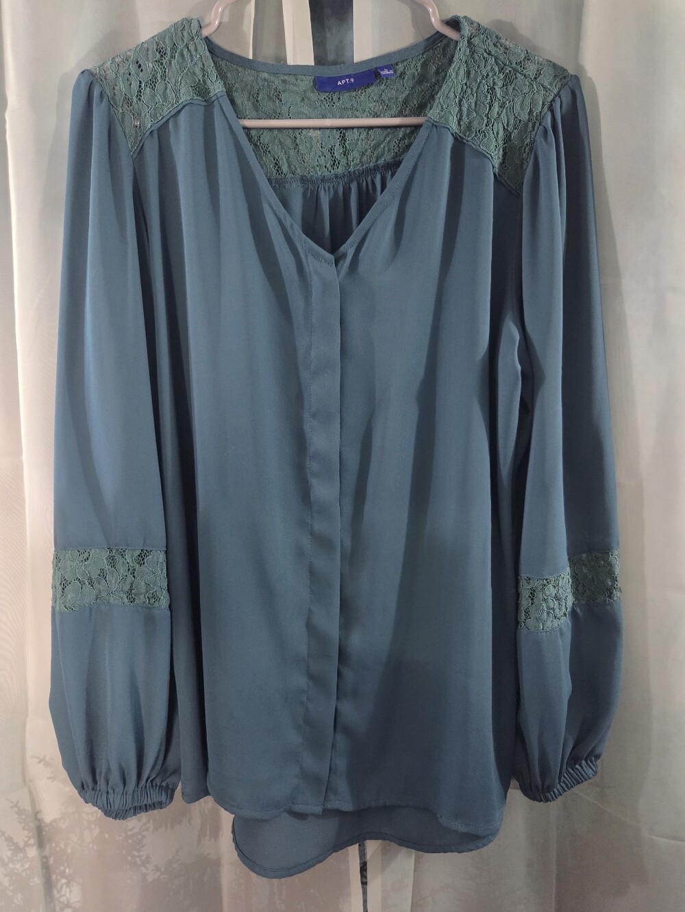 Apt. 9 Teal Lace-Accent Button Down Blouse